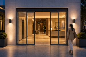 Puerta Corredera de Vidrio Automática Moderna Personalizada, Doble Acristalamiento, Vidrio Templado, Impermeable, Aislamiento Térmico, Marco de Aleación de Aluminio para - Product Image 4