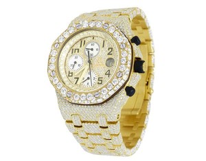 Best Seller VVS Moissanite Diamond Yellow Gold Tone Acero inoxidable Iced Out Mecánico Automático Reloj de pulsera Hip Hop Moda - Product Image 1