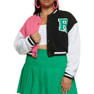 Chaquetas universitarias recortadas de moda para mujer, tela de lana de 2 tonos, chaquetas universitarias con letras para mujer, lona Vintage bordada - Product Image 2