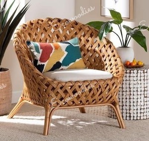 Silla moderna de ratán natural bohemio Robista, sofá de relajación con respaldo, para sala de estar y restaurante - Product Image 1