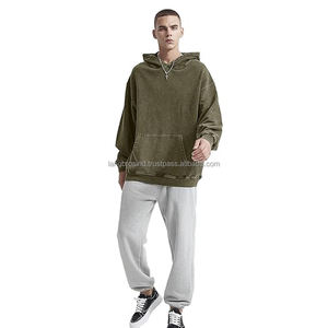 Pull-over en éponge française surdimensionné 100% coton unisexe, lavage à l'acide, motif solide, broderie personnalisée en détresse, costume XS - Product Image 1