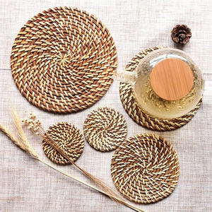 Modern <b>Round</b> Woven Seagrass <b>Placemat</b> with Insulation Pads Rattan Mat Coaster for Dining Table Wedding & Party Decoration - Product Image 6