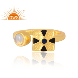 Mejor diseño 925 Plata de Ley 18K chapado en oro Natural etíope ópalo y esmalte anillo de piedras preciosas joyería personalizada para mujeres - Product Image 3