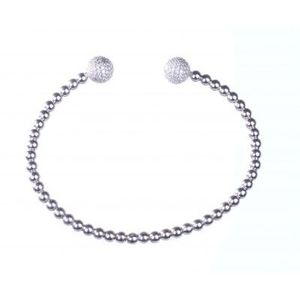 925 Sterling Silver Fine <b>Bangle</b> <b>Bracelet</b> with White Stones - Product Image 2
