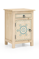 Table de chevet en bois de manguier sculpté à la main, 1 tiroir, style moderne, motif floral, artisanat indien traditionnel, élégante, pour appartement ou école