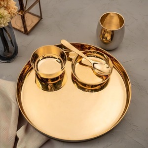 Juego de cena Kansa Thali de oro y bronce de 5 10,5 pulgadas Comedor de metal tradicional Juego de Kansa Thali de calidad pura - Product Image 2