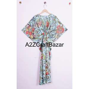 Bata de Mujer Elegante y Lujosa de Algodón 100% con Estampado Floral Primaveral Vintage, Manga Tres Cuartos, Larga hasta el Tobillo, para Dormir o para la Playa - Product Image 5