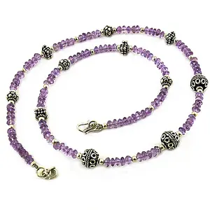 Collar de Cuentas de Amatista con Detalles en Oro y Oro Rosa, Chapado en Oro y Rodio, Estilo Religioso, Regalo para Mujer - Product Image 2