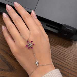Fashion <b>Bracelet</b> 925 <b>Sterling</b> <b>Silver</b> Pink <b>Heart</b> Crystal Snowflake Shahmaran - Product Image 2
