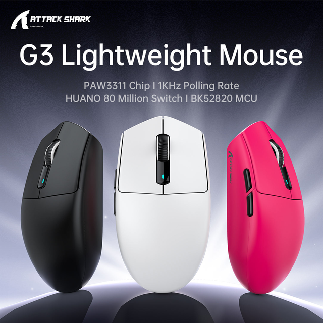 Attack Shark G3 Wireless BT Mouse Gaming E-sports Long Battery Life Tri-Mode Lightweight Mouse
