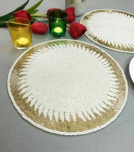 Handmade Green Beaded <b>Placemats</b> Floral Pattern Decorative <b>Table</b> Mats Charger for <b>Dining</b> Centerpiece Decor - Product Image 4