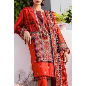 Conjunto de traje de tela estampada sin coser de 3 piezas rojo para mujer - Product Image 6