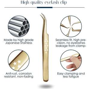 Ensemble de pinces à épiler pour extensions de cils 3D, courbées droites et en forme de L, revêtement couleur or, design ergonomique, poignée antidérapante - Product Image 3