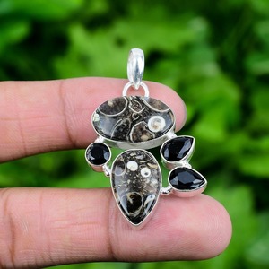 925เงินสเตอร์ลิงทำด้วยมืออัญมณีธรรมชาติ Turritella Jasper จี้เครื่องประดับเงินแท้ที่มีคุณภาพดีที่สุด - Product Image 2