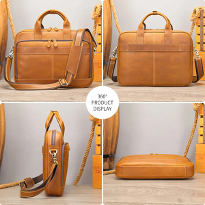 Leather Laptop Messenger Classic Style Durable Zipper Closure Crossbody Shoulder Carrying System Portable Brown Tan Colors - Product Image 4