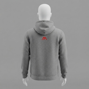 MATTIERA <b>Mens</b> Gray Pullover <b>Hoodie</b> <b>Red</b> Logo Embroidered 100% Cotton Fleece Sweatshirt Minimal Streetwear Casual Custom Clothing - Product Image 2