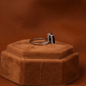 <b>Emerald</b> Cut Hidden Halo Lab Grown Diamond Luxury Fashion Engagement <b>Ring</b> With Dark Blue Center Stone <b>Ring</b> 14KT Solid Gold - Product Image 5