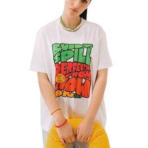 เสื้อยืดผ้าฝ้ายโอเวอร์ไซส์สำหรับผู้หญิงเสื้อยืดผ้าฝ้ายพิมพ์ลายกราฟิก180แกรมโลโก้ที่กำหนดเองได้ Y2K ฤดูร้อนธรรมดา - Product Image 1