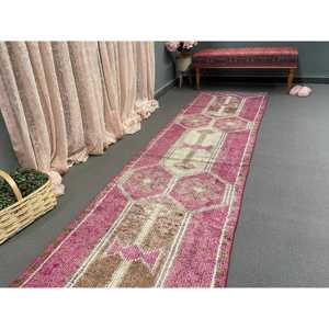Vintage 2.8x10.4 ft <b>Rug</b>, <b>Runner</b> Turkish <b>Rug</b>, Pink Brown Southwestern <b>Rug</b> - Product Image 5