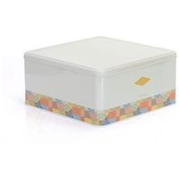 Boîte en fer blanc carrée Kontensan EF02957 235x235x110 avec couvercle coulissant 5,8L, motif patchwork, fond vert, pour rangement de vêtements, fabriquée en Turquie