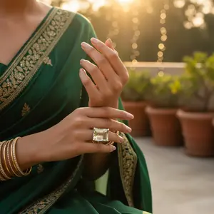 Bague géométrique en platine à facettes diamant pour femme, plaquée rhodium, bijou délicat avec pierre précieuse - Product Image 2