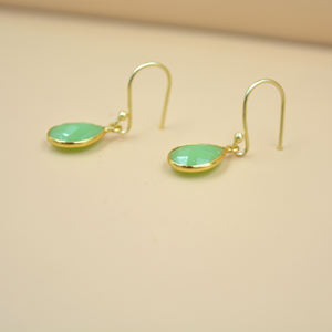 Vintage Vintage 925 Solid <b>Sterling</b> <b>Silver</b> Drop Dangle Earrings 18K Gold Plated Pear Shape Prehnite Gemstone for Wedding Gift - Product Image 3