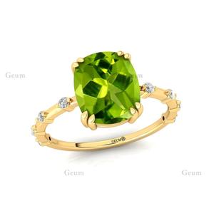 Bague de naissance classique en or massif 14 carats 2.5 Ct péridot vert août avec bague de mariage de mariée en diamant solitaire naturel coupe ronde - Product Image 4