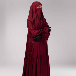 Một Kích thước cộng với kích thước jilbab một mảnh phong cách dân tộc abaya đàn hồi Ruffle tay áo dây kéo đóng cửa thoáng khí Polyester Mùa Hè XXL - Product Image 1