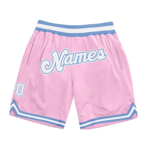 Industrie Direct Engro Sportswear Cómodo personalizado Rosa claro Blanco-Azul claro Auténticos pantalones cortos de baloncesto de retroceso - Product Image 1