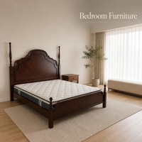 Cadre de lit à baldaquin moderne en bois foncé avec tête de lit sculptée et revêtement en cuir réglable – Mobilier de chambre à coucher