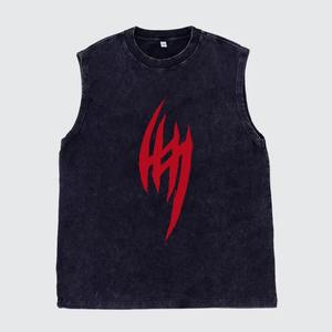 Verano Hip Hop chalecos Streetwear chaleco hombres lavado rasgado collar sin mangas logotipo personalizado estampado gráfico camisetas Tops - Product Image 2