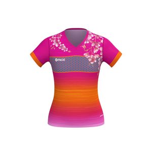 Camiseta deportiva corta ajustada para mujer con malla floral - Sunrise Almond - Product Image 3
