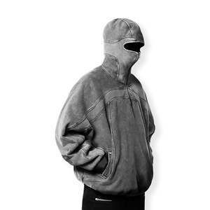 Sweat à capuche personnalisé en coton mélangé délavé à l'acide pour hommes Streetwear Masque intégral Quarter Zip Drop Shoulder Hooded - Product Image 4