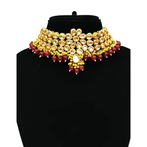 Red <b>Pearl</b> Kundan Choker <b>Set</b> with Earrings and Maang Tikka Vintage Gold Plated Bridal Fine <b>Jewelry</b> for Wedding or Gift - Product Image 2