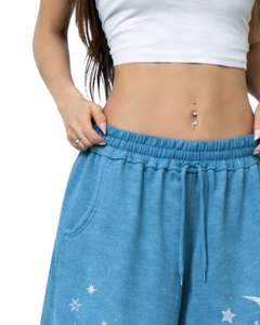 Manufacturer Customized Blue Moon Butterfly Print Wide Leg Sweatpants Women Oversized Streetwear Fleece Jogger Pants CustomOEM - Product Image 4