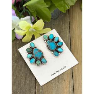Turquoise and <b>Sterling</b> <b>Silver</b> Post <b>Stud</b> <b>Earrings</b> by Geraldine James Royston Bezel Set - Product Image 3