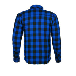 Camisa de Motociclista Protectora Personalizada para Hombre y Mujer, Tallas Grandes, Azul y Negro a Cuadros, % Algodón, Cierre Doble con Cremallera YKK - Product Image 2