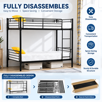 Lit superposé moderne en métal pour deux personnes, gain de place, mobilier de chambre d'enfant, structure en acier durable, conception détachable, vente en gros d'usine