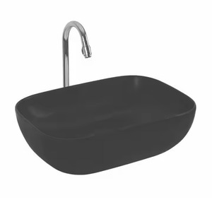 Fregadero de lavabo de cerámica de mesa ovalada negra Fabricante Fregadero de agua de lavabo de mesa de mano de lavado de Color negro - Product Image 1