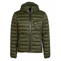 Blouson matelassé léger vert pour homme avec broderie sur le devant, capuche, fermeture éclair et lettres sur la poitrine – Idéal pour l'hiver