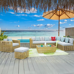 Premium <b>Outdoor</b> Lounge Sectional <b>Sofa</b> with Bamboo-Style Wicker Design - Product Image 1