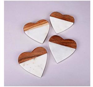 Ensemble de 4 sous-verres classiques en marbre et bois d'acacia, écologiques, en bois naturel et marbre, sous-verres en bois de manguier fabriqués en Inde - Product Image 4