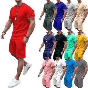Ensemble de vêtements de sport pour hommes, t-shirt à manches courtes et short en deux pièces, couleurs assorties, tenue de sport d'été, streetwear, vêtements de fitness - Product Image 1