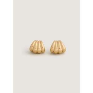 Gaia 18K Gold Scallop Stud <b>Earrings</b> Diamond Sapphire Rhodium Plated Cute Style for Engagement Wedding Anniversary Party Gift - Product Image 1