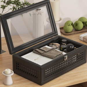 Boîte décorative en rotin écologique faite à la main, boîte cadeau en rotin avec couvercle en verre pour la décoration rustique de la maison en provenance du Vietnam - Product Image 2