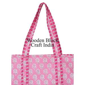Women's Ethnic Cotton Handmade Shoulder <b>Tote</b> <b>Bags</b> Quilted Hand Block Zipper Closure Floral Pattern <b>Summer</b> Customizable All size - Product Image 2