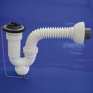 Sifone Curvo Estensibile Multi-orientabile T-32-F 1 1/2, con Valvola e Tappo. - Product Image 1
