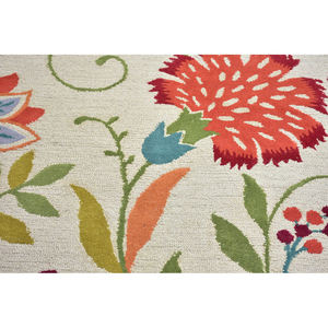 Tapis d'appoint floral tufté à la main, crème avec accents floraux multicolores, motif floral botanique, tapis en laine contemporain pour salon - Product Image 5