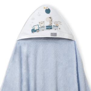 Serviette de bain carrée en bambou pour enfants JIRAFA, 100x100cm, bleue, imprimé dessin animé, hypoallergénique - Product Image 1