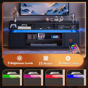 Mobile TV Moderno Nero a Due Livelli con Luci LED, Centro Intrattenimento Sospeso, Console Multimediale per <span class=keywords><strong>Soggiorno</strong></span> - Vendita all'Ingrosso - Product Image 5